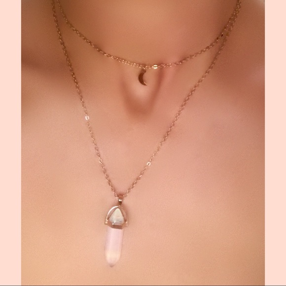 Double Layer Crystal Moon Choker Necklace - Picture 3 of 6